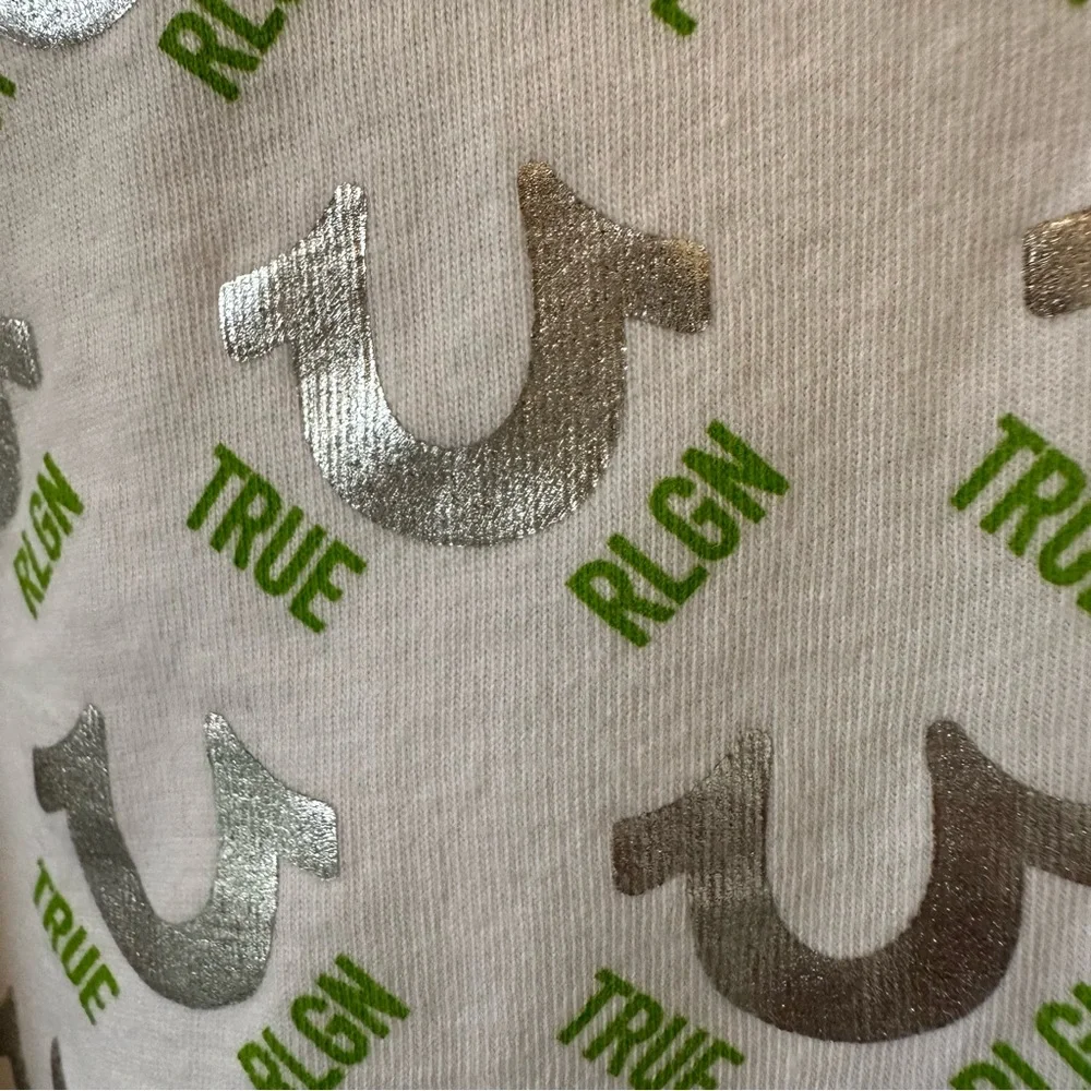 True Religion Silver Foil logo shirt Size Large EUC